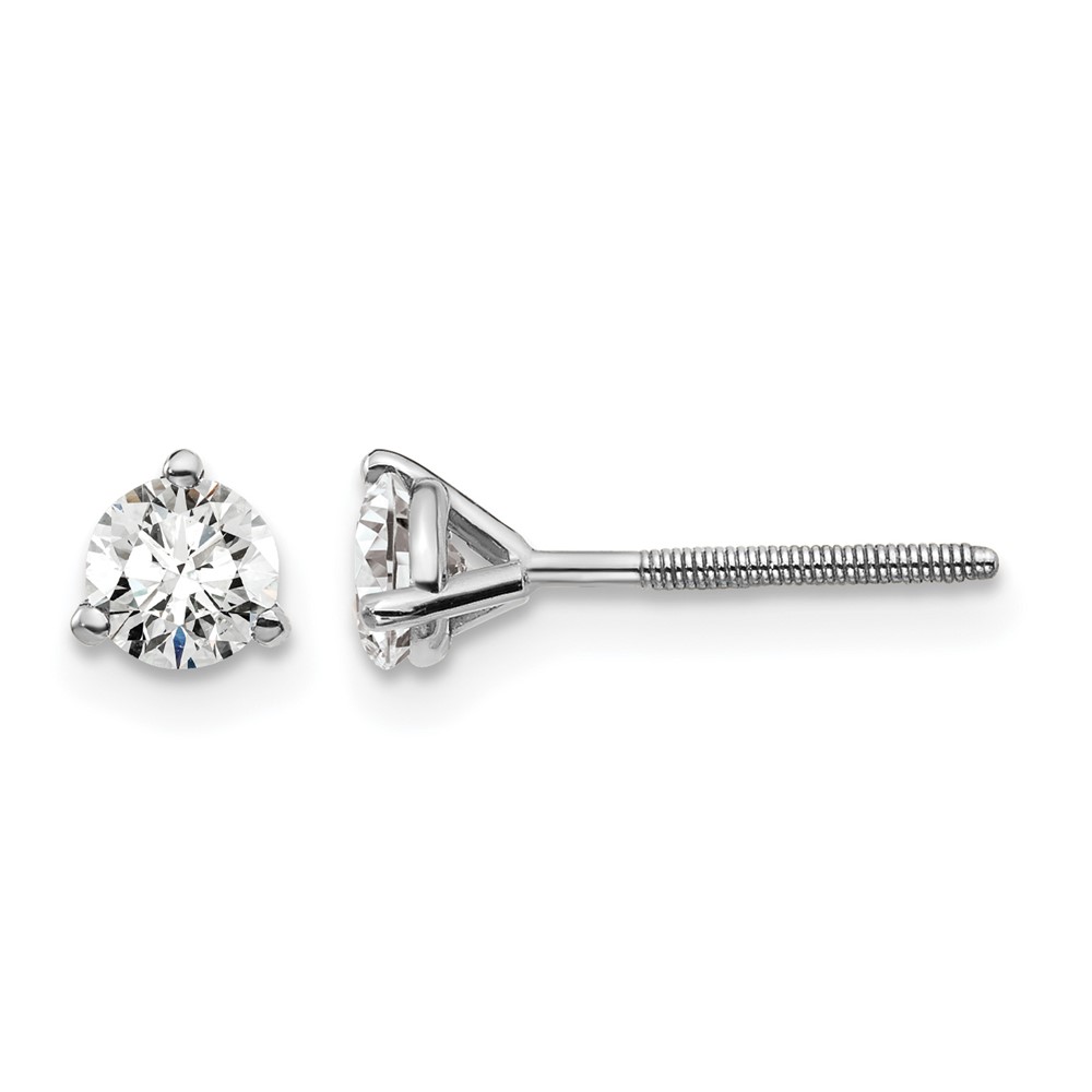 14k White Gold 1/2 carat Certified Lab Grown Diamond VS+ F+ Round Complete Three Prong Screwback Stud Earrings (EM1007S-050C-WLD)