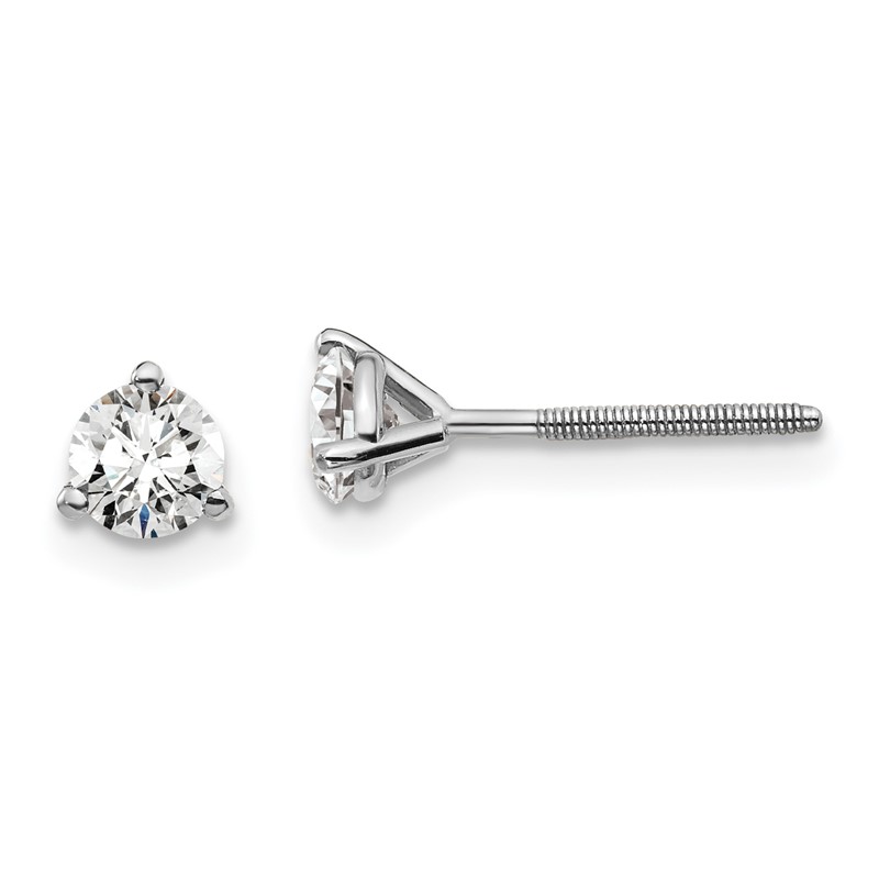 14k White Gold 1/2 ctw Lab Grown Diamond VS/SI+ G+ Round 3 Prong Heavy Wt. Screwback Stud Earrings