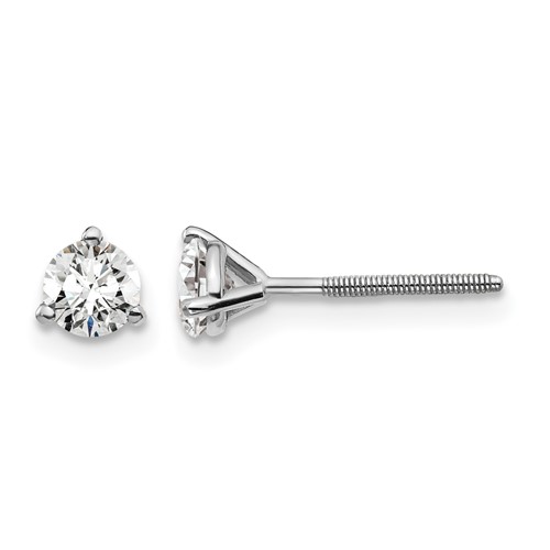 14K White Gold 0.50 Carat Certified Lab Grown Diamond VS SI+ G+ Round Complete Three Prong Screwback Stud Earrings