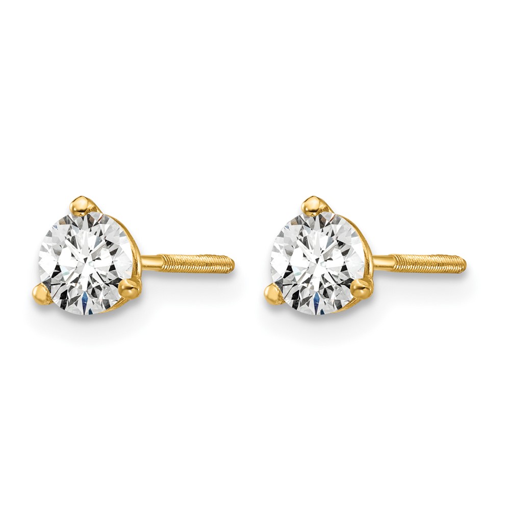 14k 1/2 carat Lab Grown Diamond VS/SI+ G+ Round Complete Three Prong Screwback Stud Earrings (EM1007S-050-LG)