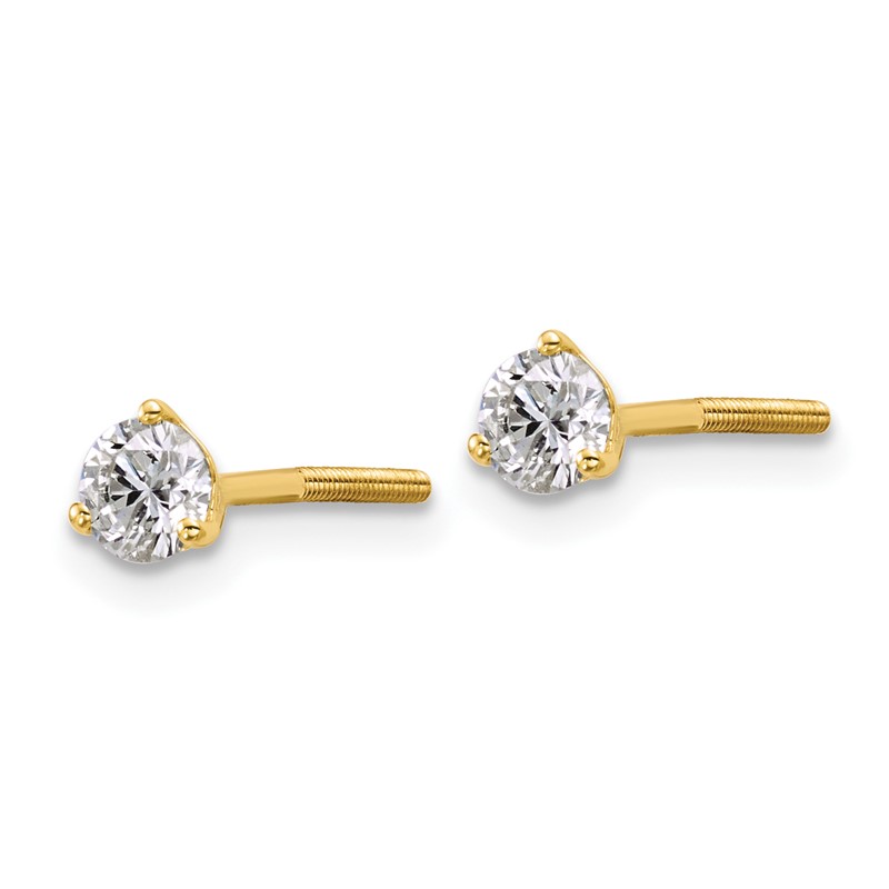 14k Yellow Gold 1/2 ctw Certified Lab Grown Diamond VS+ F+ Round 3 Prong Heavy Wt. Screwback Stud Earrings