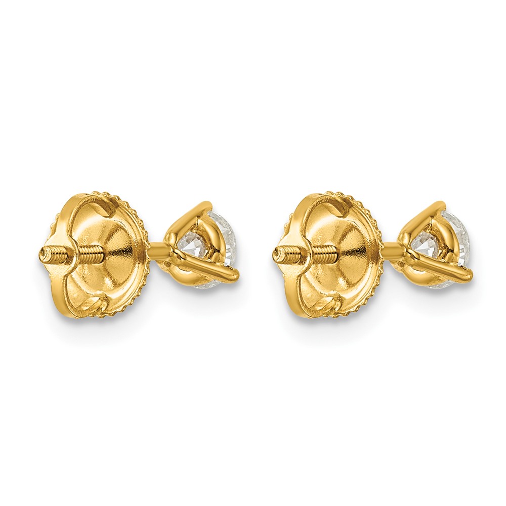 14k 1/2 carat Lab Grown Diamond VS/SI+ G+ Round Complete Three Prong Screwback Stud Earrings (EM1007S-050-LG)