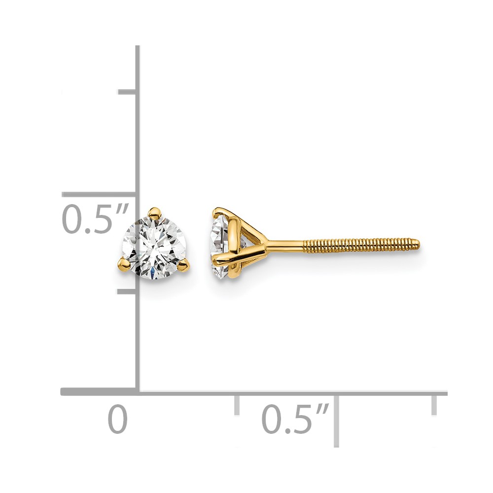 14k 1/2 carat Lab Grown Diamond VS/SI+ G+ Round Complete Three Prong Screwback Stud Earrings (EM1007S-050-LG)