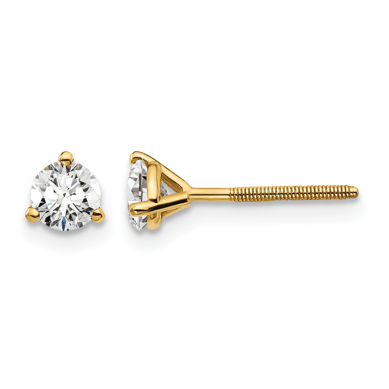 14k 1/2 carat Lab Grown Diamond VS+ F+ Round Complete Three Prong Screwback Stud Earrings (EM1007S-050-LD)