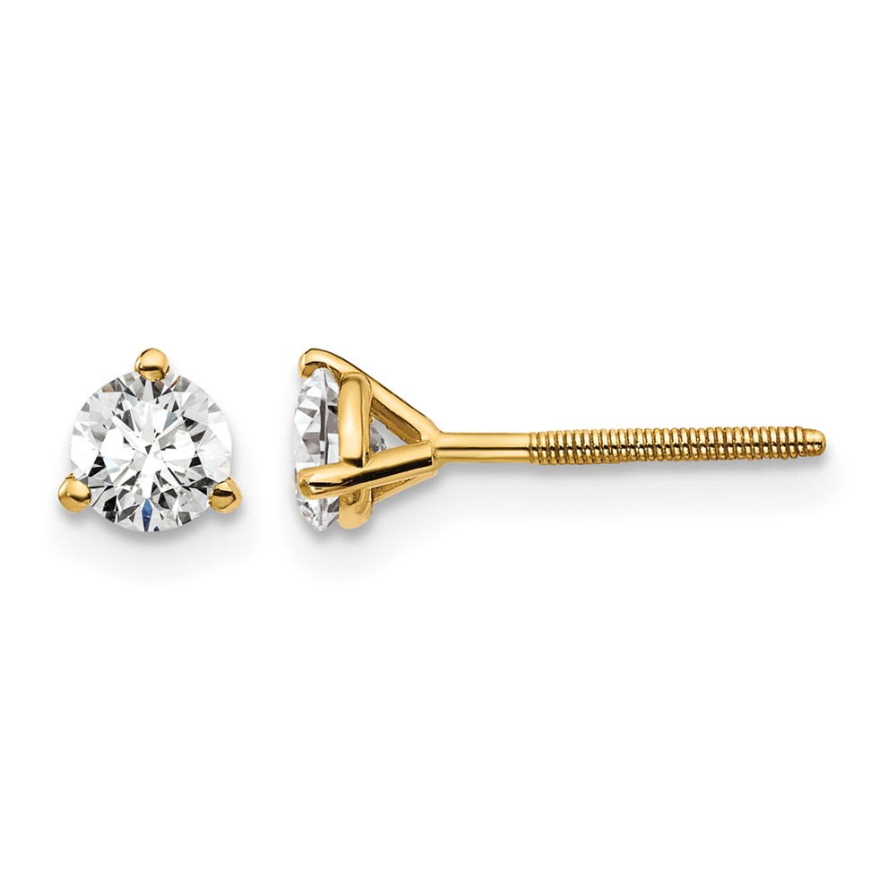 14k 1/2 carat Lab Grown Diamond VS+ F+ Round Complete Three Prong Screwback Stud Earrings (EM1007S-050-LD)