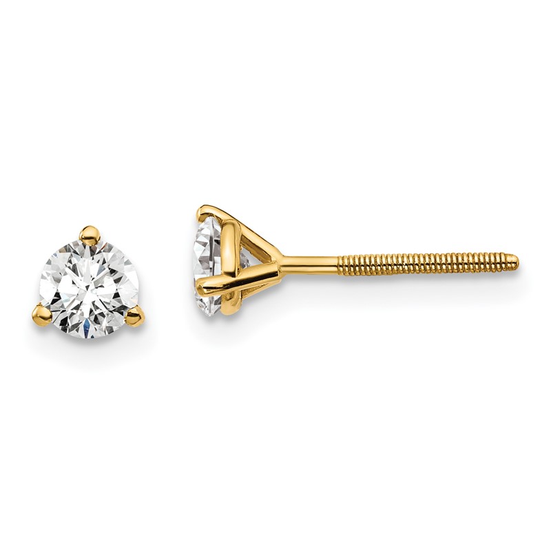 14k Yellow Gold 1/2 ctw Certified Lab Grown Diamond VS+ F+ Round 3 Prong Heavy Wt. Screwback Stud Earrings