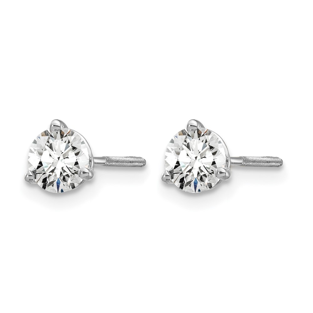 14k White Gold 5/8 carat Lab Grown Diamond VS+ F+ Round Complete Three Prong Screwback Stud Earrings (EM1007S-066-WLD)