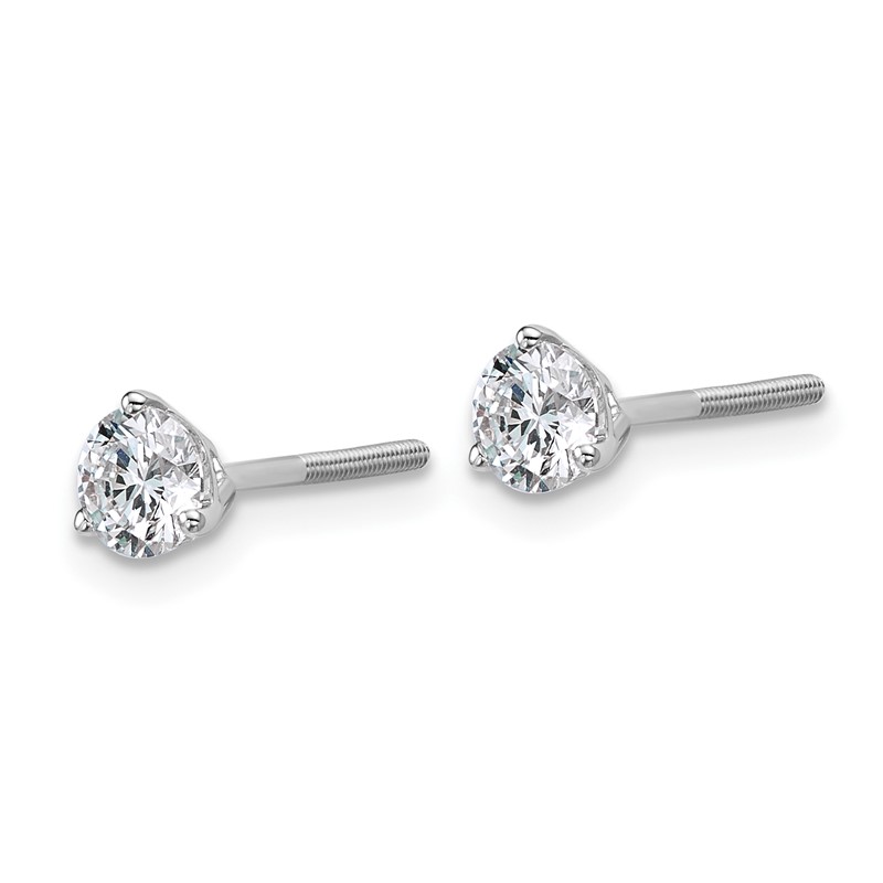 14k White Gold 2/3 ctw Lab Grown Diamond VS/SI+ G+ Round 3 Prong Heavy Wt. Screwback Stud Earrings