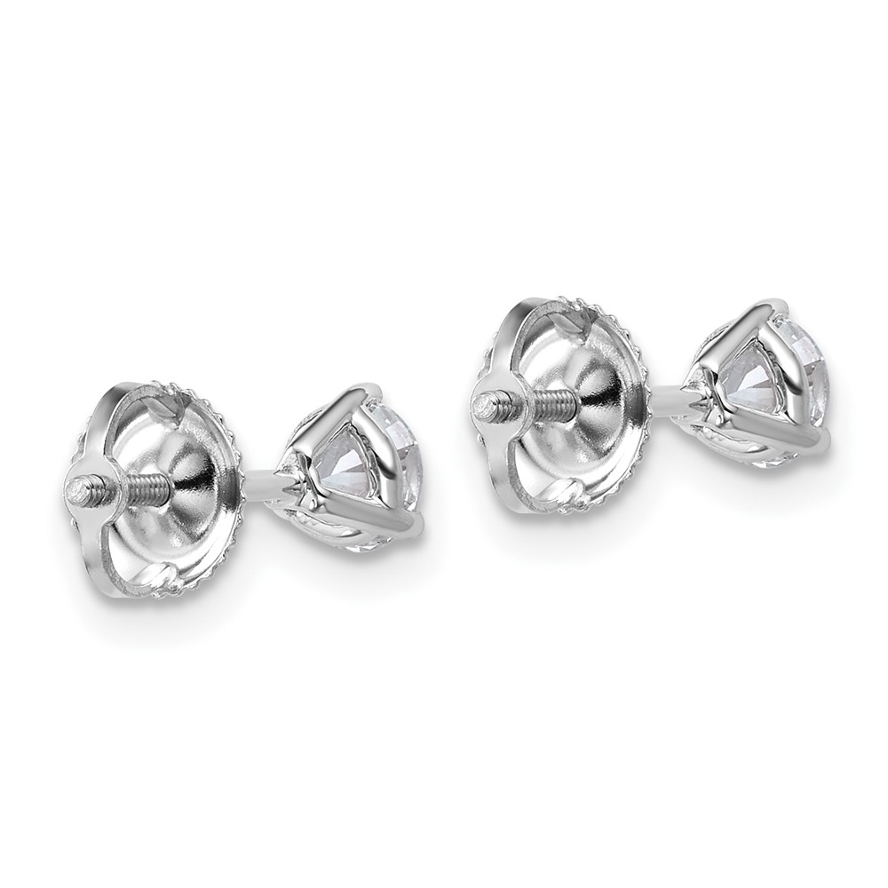 14k White Gold 5/8 carat Lab Grown Diamond VS+ F+ Round Complete Three Prong Screwback Stud Earrings (EM1007S-066-WLD)