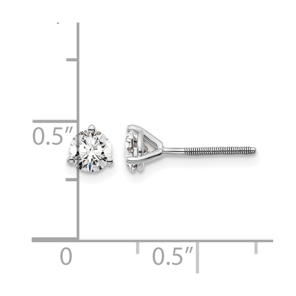 14k White Gold 5/8 carat Lab Grown Diamond VS+ F+ Round Complete Three Prong Screwback Stud Earrings (EM1007S-066-WLD)