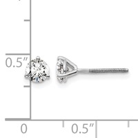 14K White Gold 0.62 Carat Lab Grown Diamond VS+ F+ Round Complete Three Prong Screwback Stud Earrings view 5