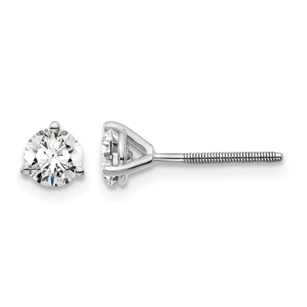 14k White Gold 5/8 carat Lab Grown Diamond VS+ F+ Round Complete Three Prong Screwback Stud Earrings (EM1007S-066-WLD)