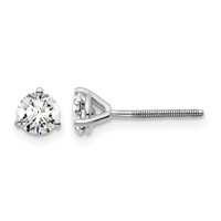 14K White Gold 0.62 Carat Lab Grown Diamond VS+ F+ Round Complete Three Prong Screwback Stud Earrings view 1