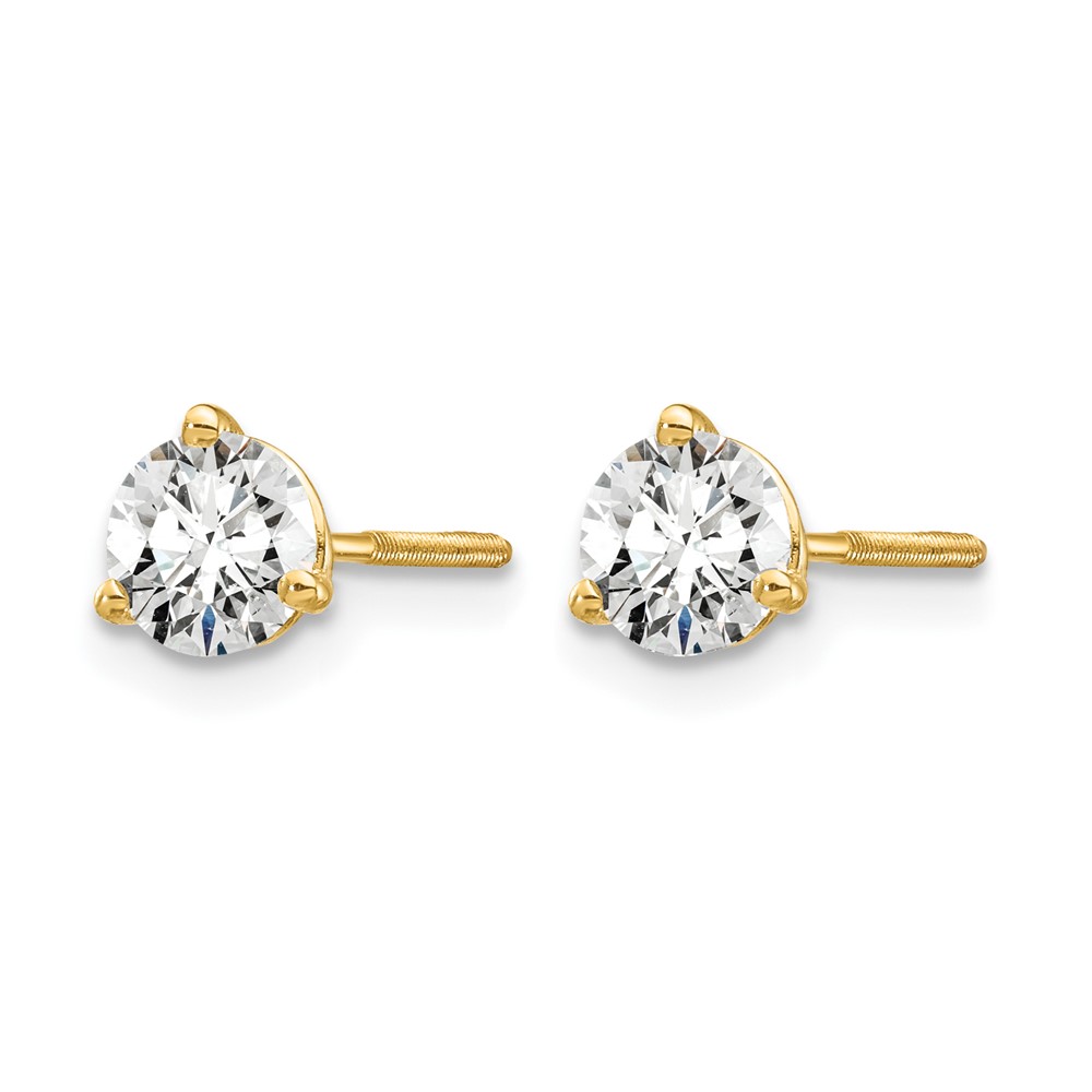 14k 5/8 carat Certified Lab Grown Diamond VS+ F+ Round Complete Three Prong Screwback Stud Earrings (EM1007S-066C-LD)