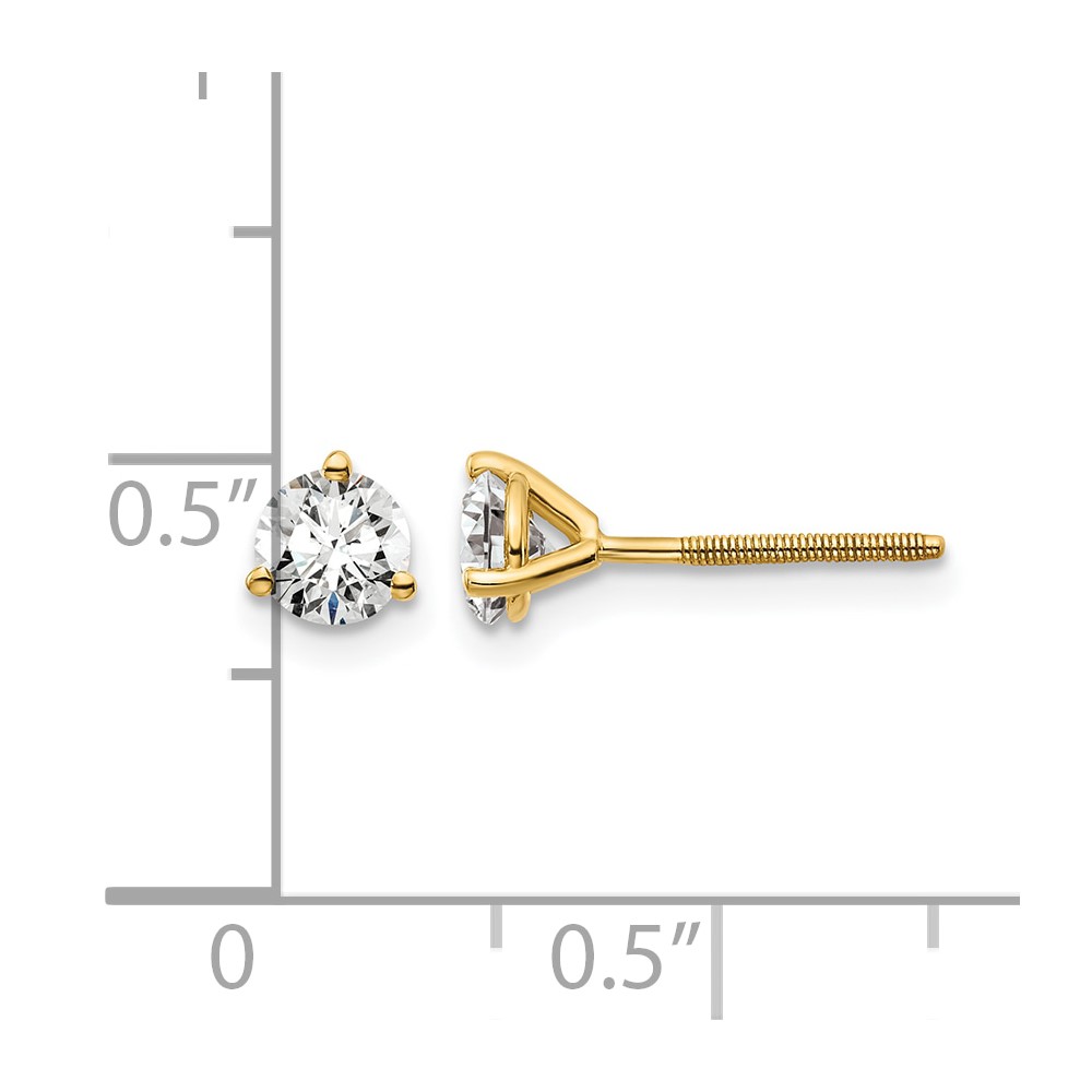 14k 5/8 carat Certified Lab Grown Diamond VS+ F+ Round Complete Three Prong Screwback Stud Earrings (EM1007S-066C-LD)
