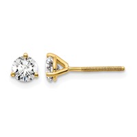 14K Yellow Gold 0.62 Carat Lab Grown Diamond VS+ F+ Round Complete Three Prong Screwback Stud Earrings view 1
