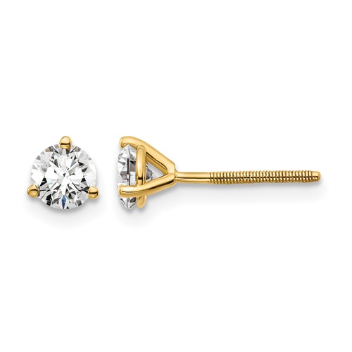 14K Yellow Gold 0.62 Carat Certified Lab Grown Diamond VS+ F+ Round Complete Three Prong Screwback Stud Earrings