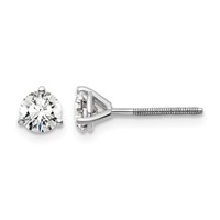 18K White Gold 0.75 Carat Lab Grown Diamond VS+ F+ Round Complete Three Prong Screwback Stud Earrings view 1