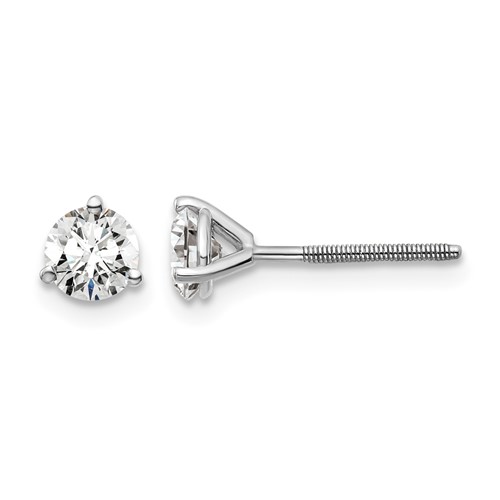 18K White Gold 0.75 Carat Certified Lab Grown Diamond VS+ F+ Round Complete Three Prong Screwback Stud Earrings