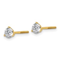 18K Yellow Gold 0.75 Carat Lab Grown Diamond VS+ F+ Round Complete Three Prong Screwback Stud Earrings view 2