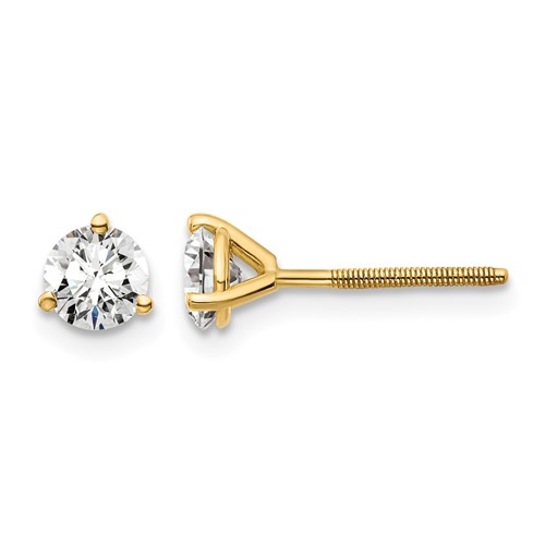 18K Yellow Gold 0.75 Carat Certified Lab Grown Diamond VS+ F+ Round Complete Three Prong Screwback Stud Earrings