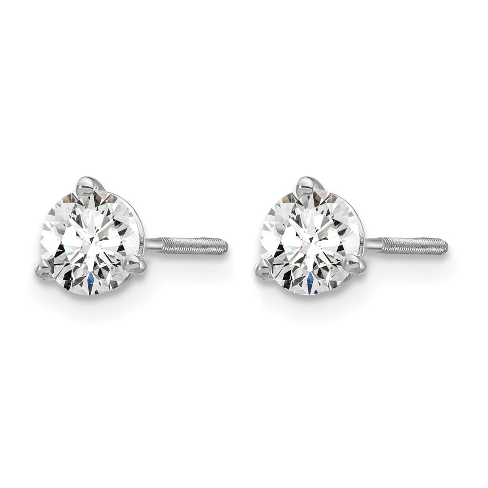 14k White Gold 3/4 carat Lab Grown Diamond VS/SI+ G+ Round Complete Three Prong Screwback Stud Earrings (EM1007S-075-WLG)