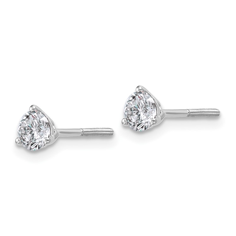14k White Gold 3/4 ctw Certified Lab Grown Diamond VS+ F+ Round 3 Prong Heavy Wt. Screwback Stud Earrings