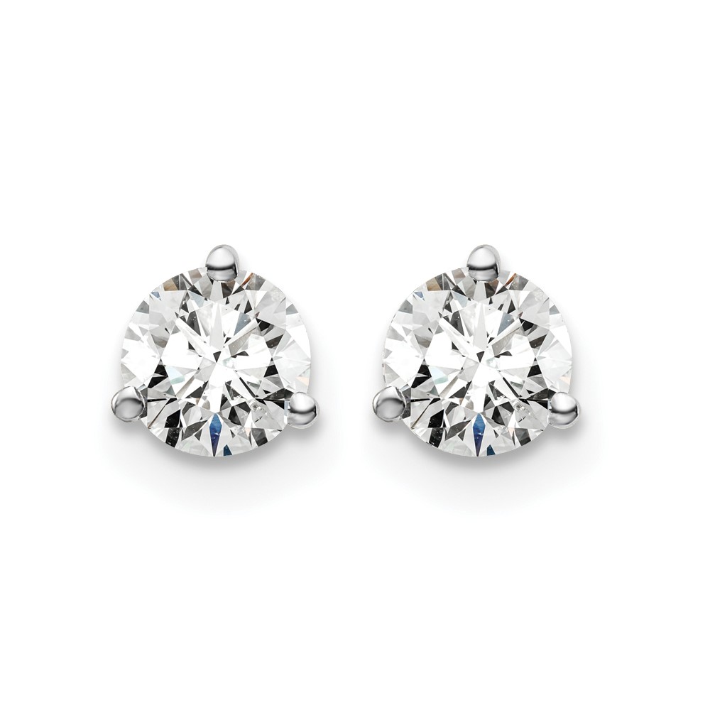 14k White Gold 3/4 carat Lab Grown Diamond VS/SI+ G+ Round Complete Three Prong Screwback Stud Earrings (EM1007S-075-WLG)