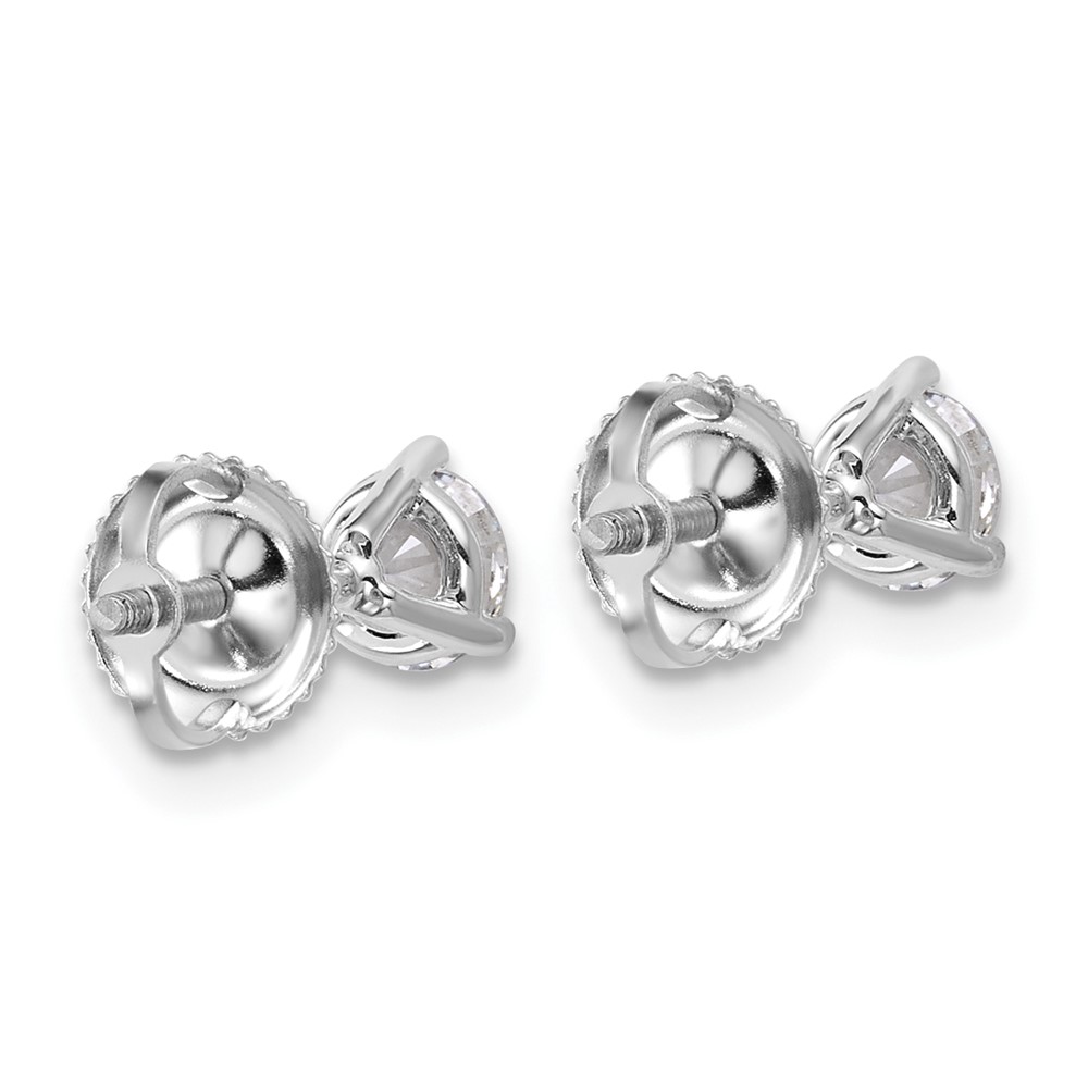 14k White Gold 3/4 carat Lab Grown Diamond VS/SI+ G+ Round Complete Three Prong Screwback Stud Earrings (EM1007S-075-WLG)