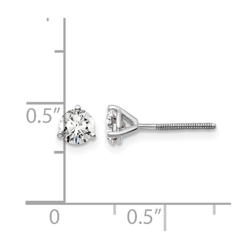 14k White Gold 3/4 carat Lab Grown Diamond VS/SI+ G+ Round Complete Three Prong Screwback Stud Earrings (EM1007S-075-WLG)