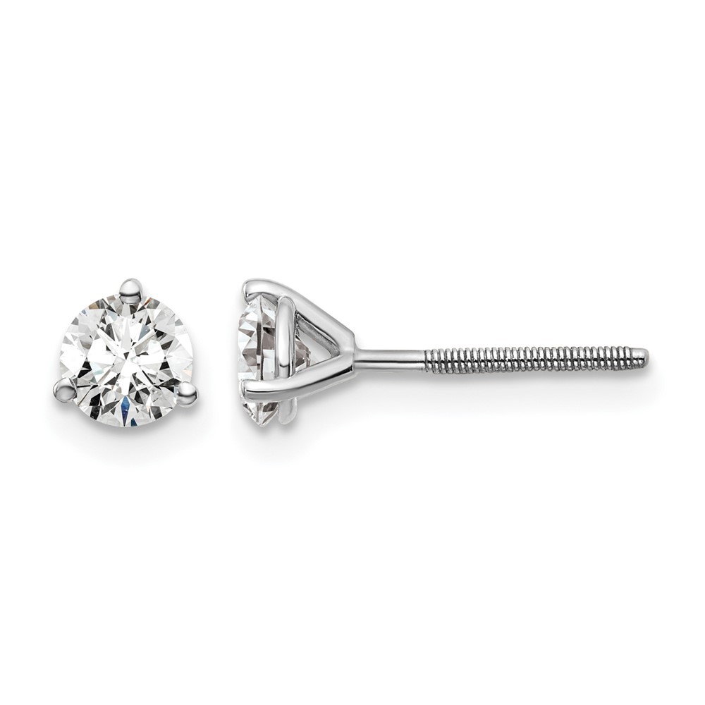 14k White Gold 3/4 carat Certified Lab Grown Diamond VS+ F+ Round Complete Three Prong Screwback Stud Earrings (EM1007S-075C-WLD)