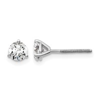 14K White Gold 0.75 Carat Certified Lab Grown Diamond VS+ F+ Round Complete Three Prong Screwback Stud Earrings view 1