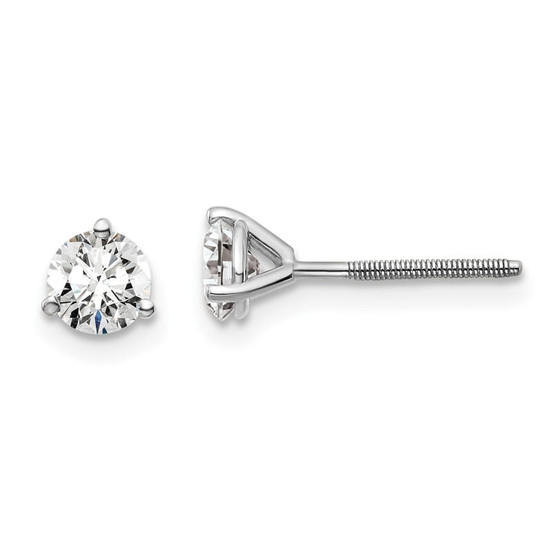 14k White Gold 3/4 ctw Certified Lab Grown Diamond VS+ F+ Round 3 Prong Heavy Wt. Screwback Stud Earrings
