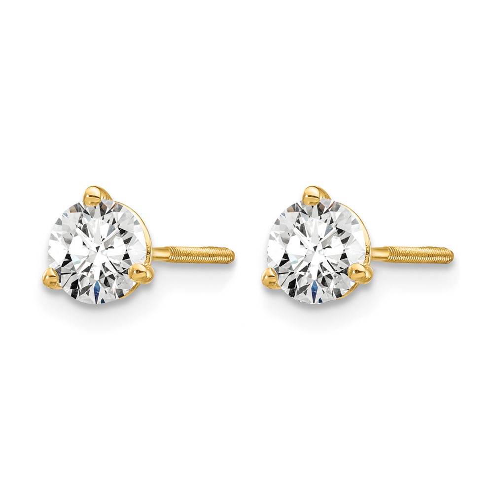 14k 3/4 carat Lab Grown Diamond VS/SI+ G+ Round Complete Three Prong Screwback Stud Earrings (EM1007S-075-LG)