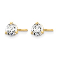 14K Yellow Gold 0.75 Carat Certified Lab Grown Diamond VS SI+ G+ Round Complete Three Prong Screwback Stud Earrings view 2