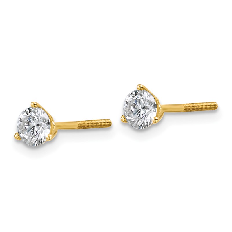 14k Yellow Gold 3/4 ctw Certified Lab Grown Diamond VS+ F+ Round 3 Prong Heavy Wt. Screwback Stud Earrings