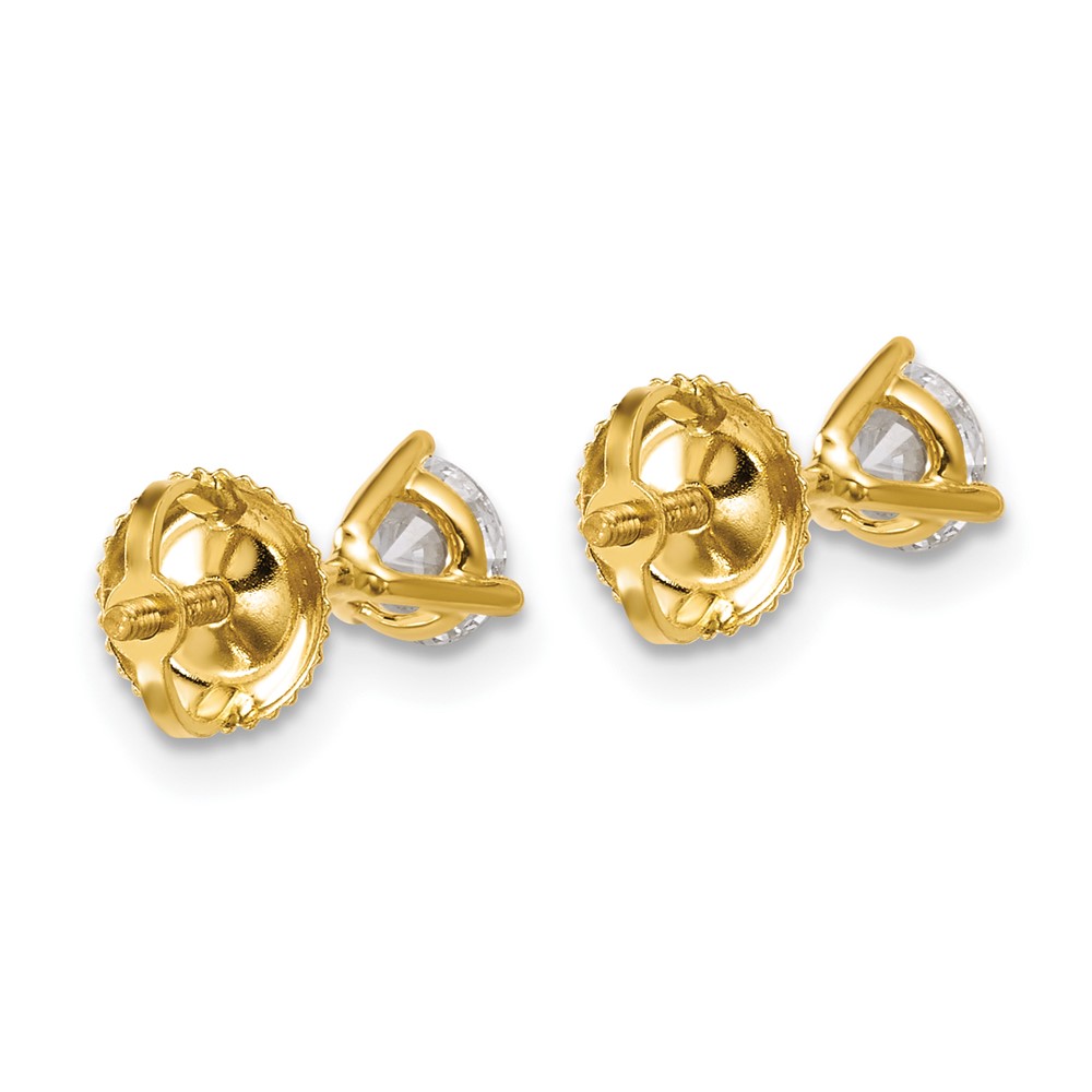14k 3/4 carat Lab Grown Diamond VS/SI+ G+ Round Complete Three Prong Screwback Stud Earrings (EM1007S-075-LG)