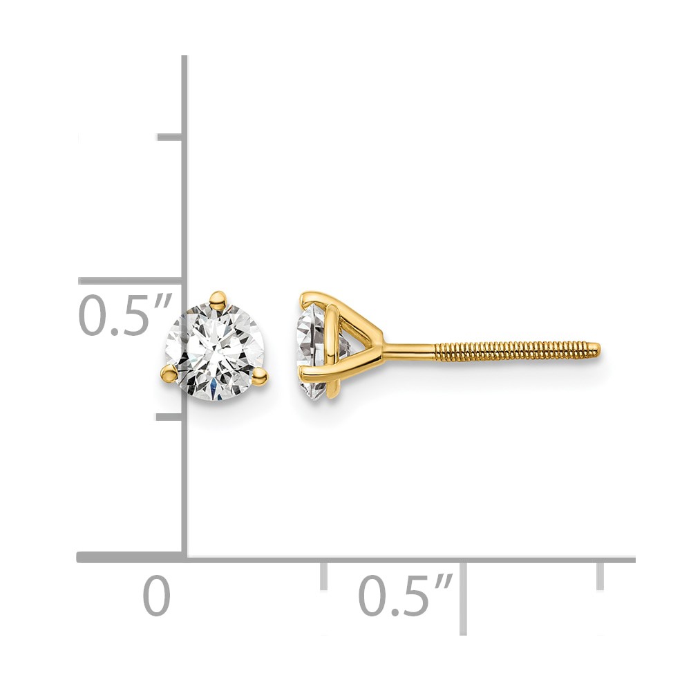 14k 3/4 carat Lab Grown Diamond VS/SI+ G+ Round Complete Three Prong Screwback Stud Earrings (EM1007S-075-LG)