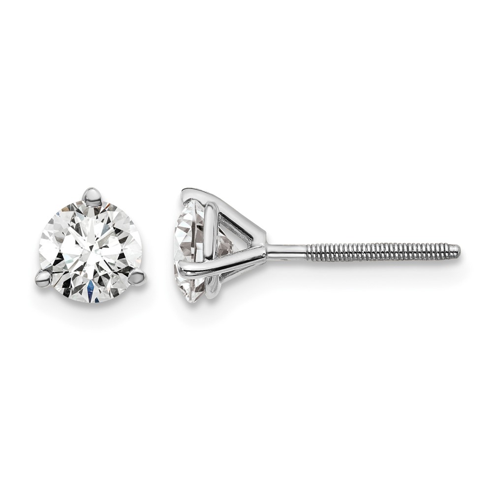 18K White Gold 1 Carat Certified Lab Grown Diamond VS+ F+ Round Complete Three Prong Screwback Stud Earrings