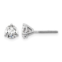 18K White Gold 1 Carat Certified Lab Grown Diamond VS+ F+ Round Complete Three Prong Screwback Stud Earrings view 1