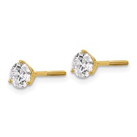 18K Yellow Gold 1 Carat Certified Lab Grown Diamond VS+ F+ Round Complete Three Prong Screwback Stud Earrings view 2