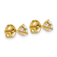 18K Yellow Gold 1 Carat Certified Lab Grown Diamond VS+ F+ Round Complete Three Prong Screwback Stud Earrings view 3
