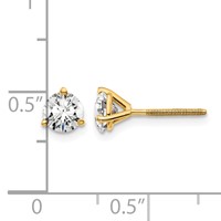 18K Yellow Gold 1 Carat Certified Lab Grown Diamond VS+ F+ Round Complete Three Prong Screwback Stud Earrings view 4