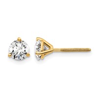 18K Yellow Gold 1 Carat Certified Lab Grown Diamond VS+ F+ Round Complete Three Prong Screwback Stud Earrings view 1