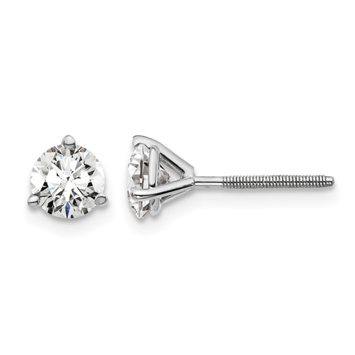 Platinum 1 Carat Lab Grown Diamond VS+ F+ Round Complete Three Prong Screwback Stud Earrings