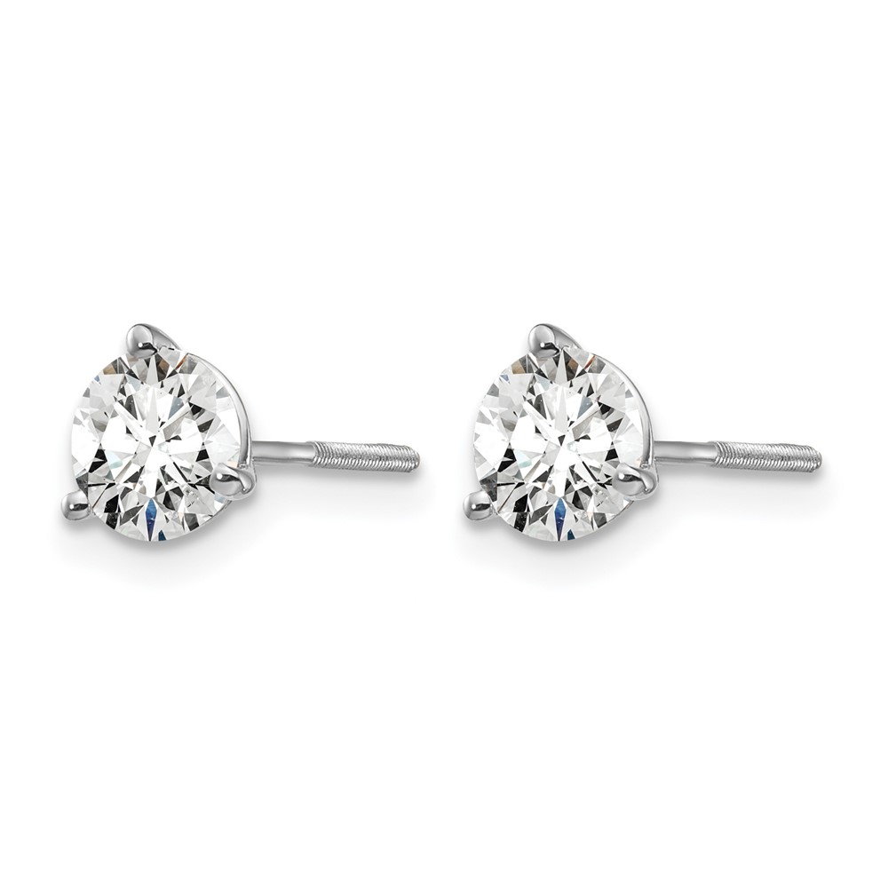 14k White Gold 1 carat Lab Grown Diamond VS+ F+ Round Complete Three Prong Screwback Stud Earrings (EM1007S-100-WLD)