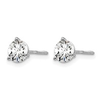 14K White Gold 1 Carat Lab Grown Diamond VS+ F+ Round Complete Three Prong Screwback Stud Earrings view 2