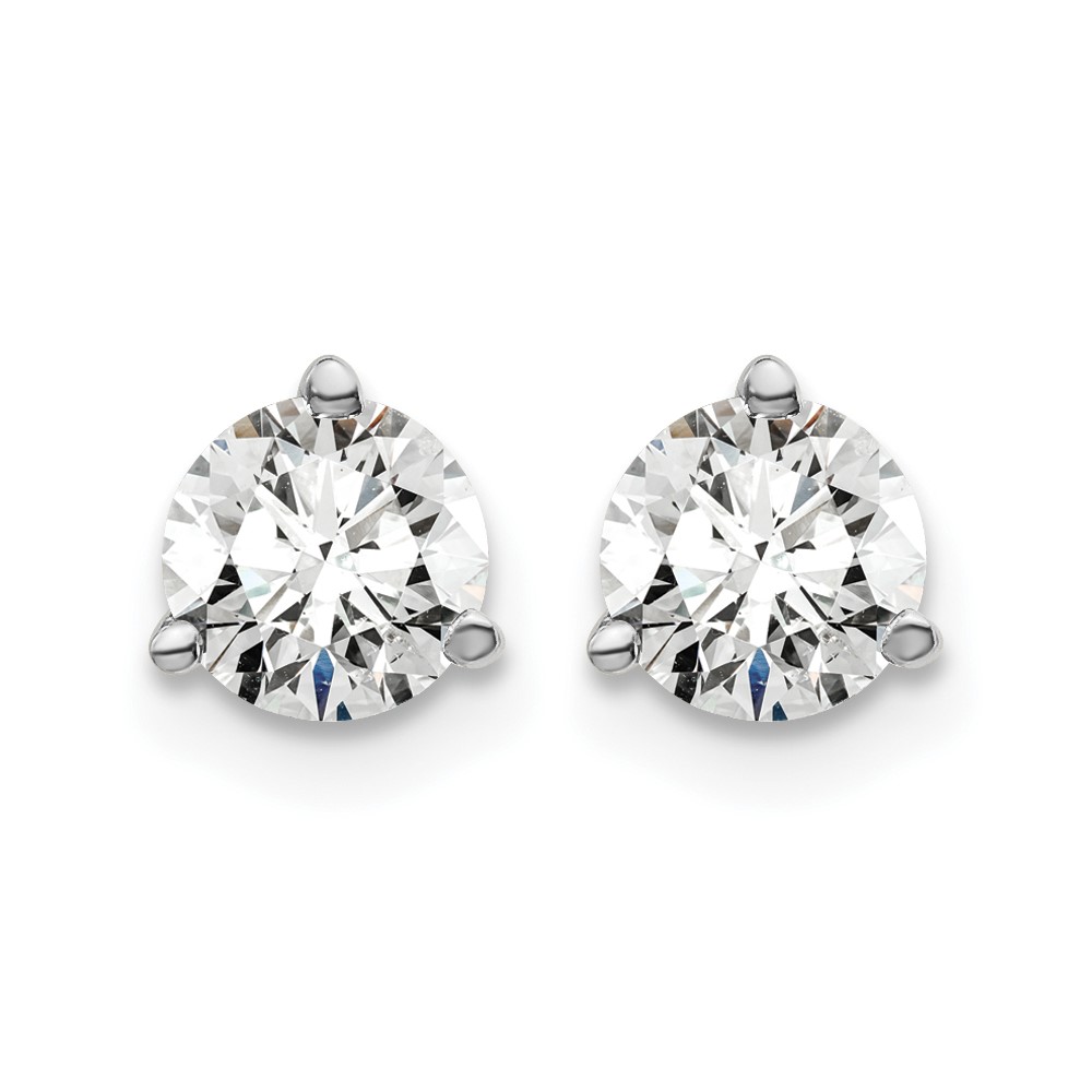 14k White Gold 1 carat Lab Grown Diamond VS+ F+ Round Complete Three Prong Screwback Stud Earrings (EM1007S-100-WLD)