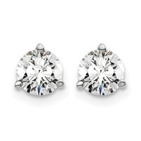 14K White Gold 1 Carat Lab Grown Diamond VS+ F+ Round Complete Three Prong Screwback Stud Earrings view 3