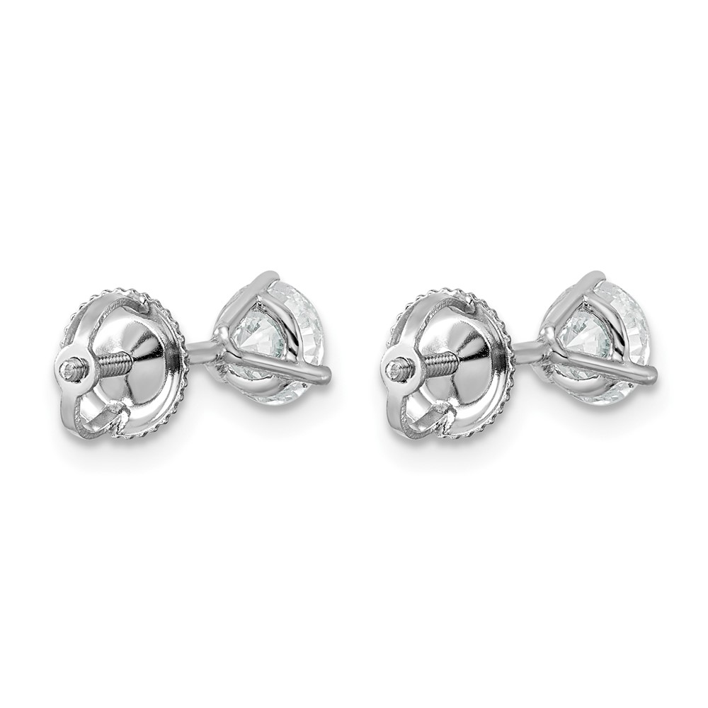 14k White Gold 1 carat Lab Grown Diamond VS+ F+ Round Complete Three Prong Screwback Stud Earrings (EM1007S-100-WLD)